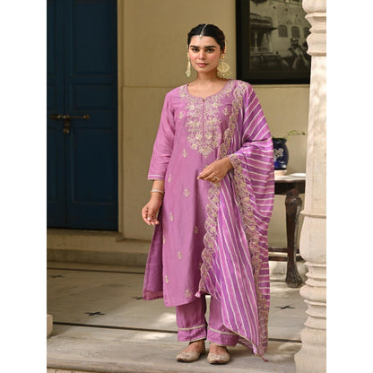 Mahee Jaipur Purple Marodi Work With Lehariya Kurta With Pant And Dupatta