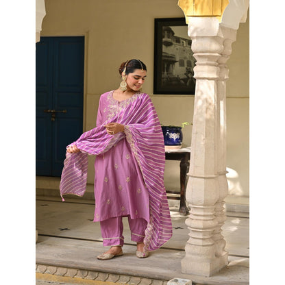 Mahee Jaipur Purple Marodi Work With Lehariya Kurta With Pant And Dupatta