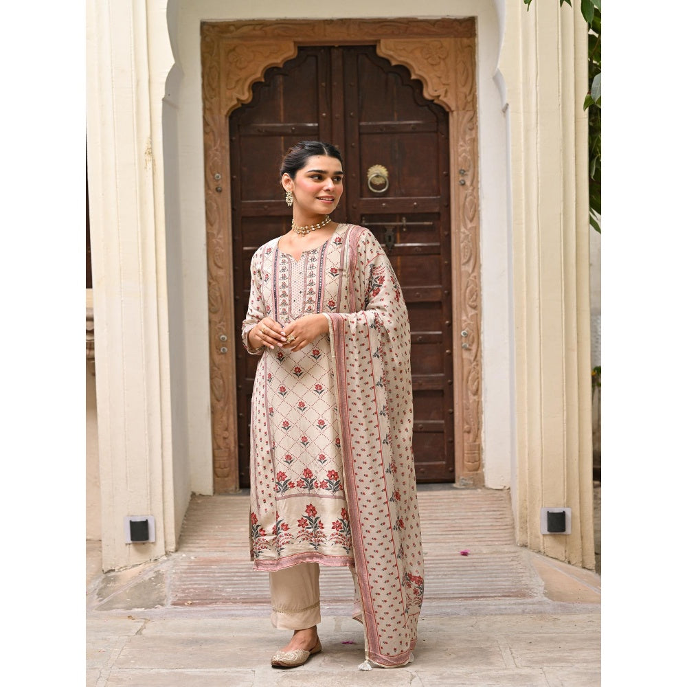 Mahee Jaipur Beige Panel Spread Gota Kurta With Pant And Dupatta