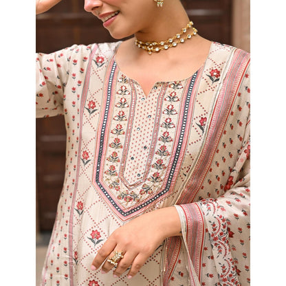 Mahee Jaipur Beige Panel Spread Gota Kurta With Pant And Dupatta