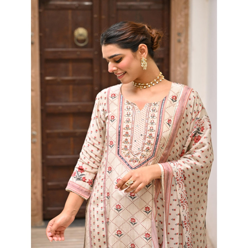 Mahee Jaipur Beige Panel Spread Gota Kurta With Pant And Dupatta