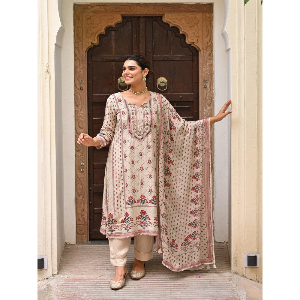 Mahee Jaipur Beige Panel Spread Gota Kurta With Pant And Dupatta