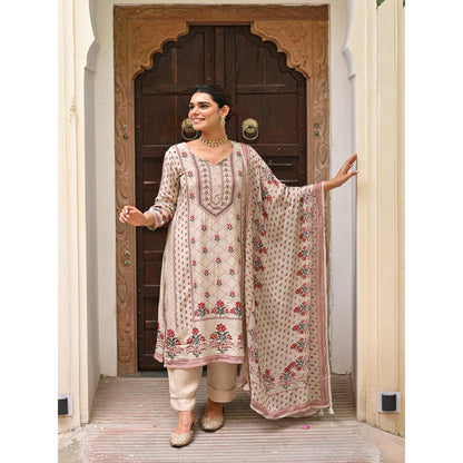Mahee Jaipur Beige Panel Spread Gota Kurta With Pant And Dupatta