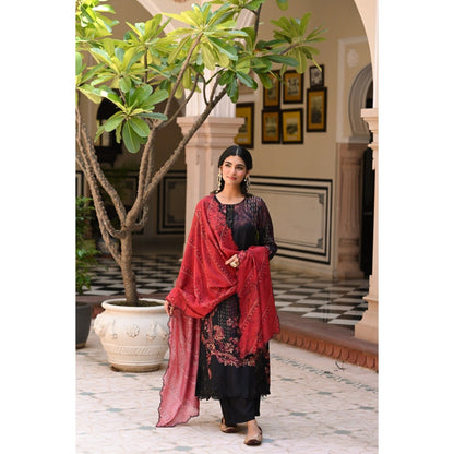 Mahee Jaipur Womens Muslin Embellished/Sequined Black Kurta with Palazzo and Dupatta