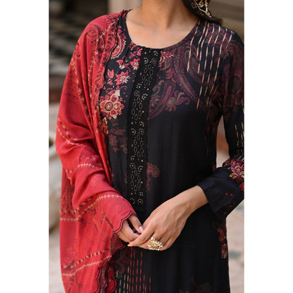 Mahee Jaipur Womens Muslin Embellished/Sequined Black Kurta with Palazzo and Dupatta