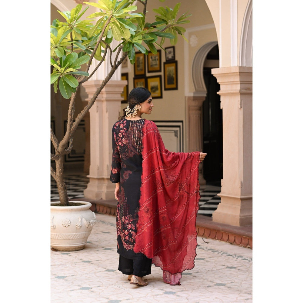 Mahee Jaipur Womens Muslin Embellished/Sequined Black Kurta with Palazzo and Dupatta