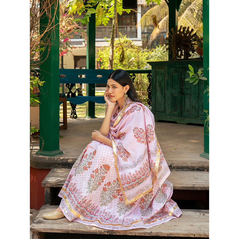 Maison Shefali Mughal Pink Boota Kurta with Pant and Dupatta (Set of 3)