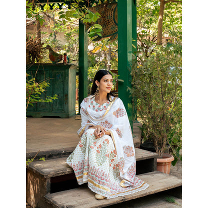 Maison Shefali Mughal Cream Boota Kurta with Pant and Dupatta (Set of 3)