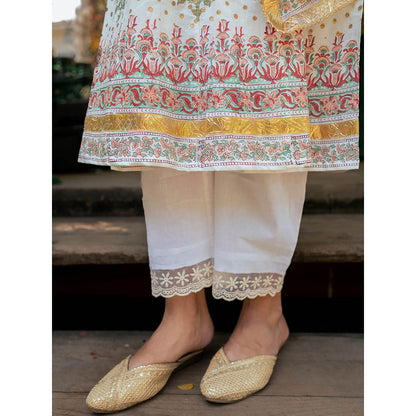 Maison Shefali Mughal Cream Boota Kurta with Pant and Dupatta (Set of 3)
