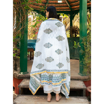 Maison Shefali Mughal White Boota Kurta with Pant and Dupatta (Set of 3)