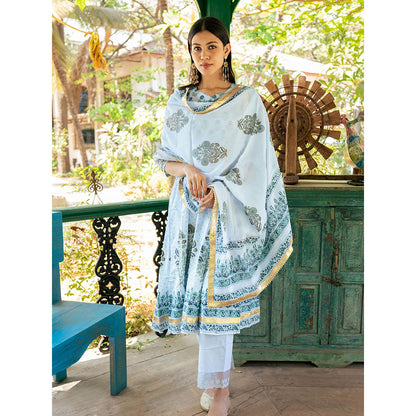 Maison Shefali Mughal Powder Blue Boota Kurta with Pant and Dupatta (Set of 3)