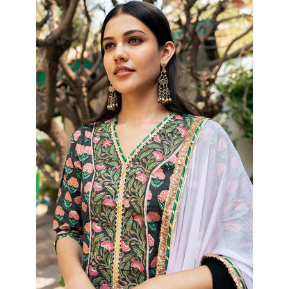 Maison Shefali Black Block Printed Kurta with Pant and Dupatta (Set of 3)