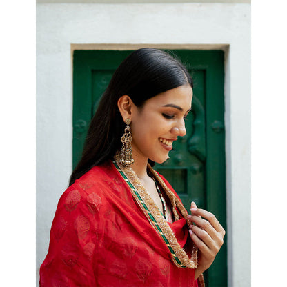 Maison Shefali Red Block Printed Kurta with Pant and Dupatta (Set of 3)