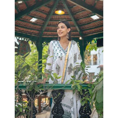 Maison Shefali White Block Printed Short Kurti with Sharara and Dupatta (Set of 3)