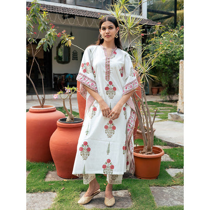 Maison Shefali Mughal Red Boota Kaftan with Pant (Set of 2)