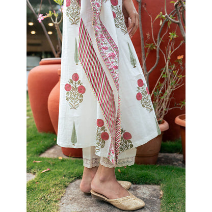 Maison Shefali Mughal Red Boota Kaftan with Pant (Set of 2)