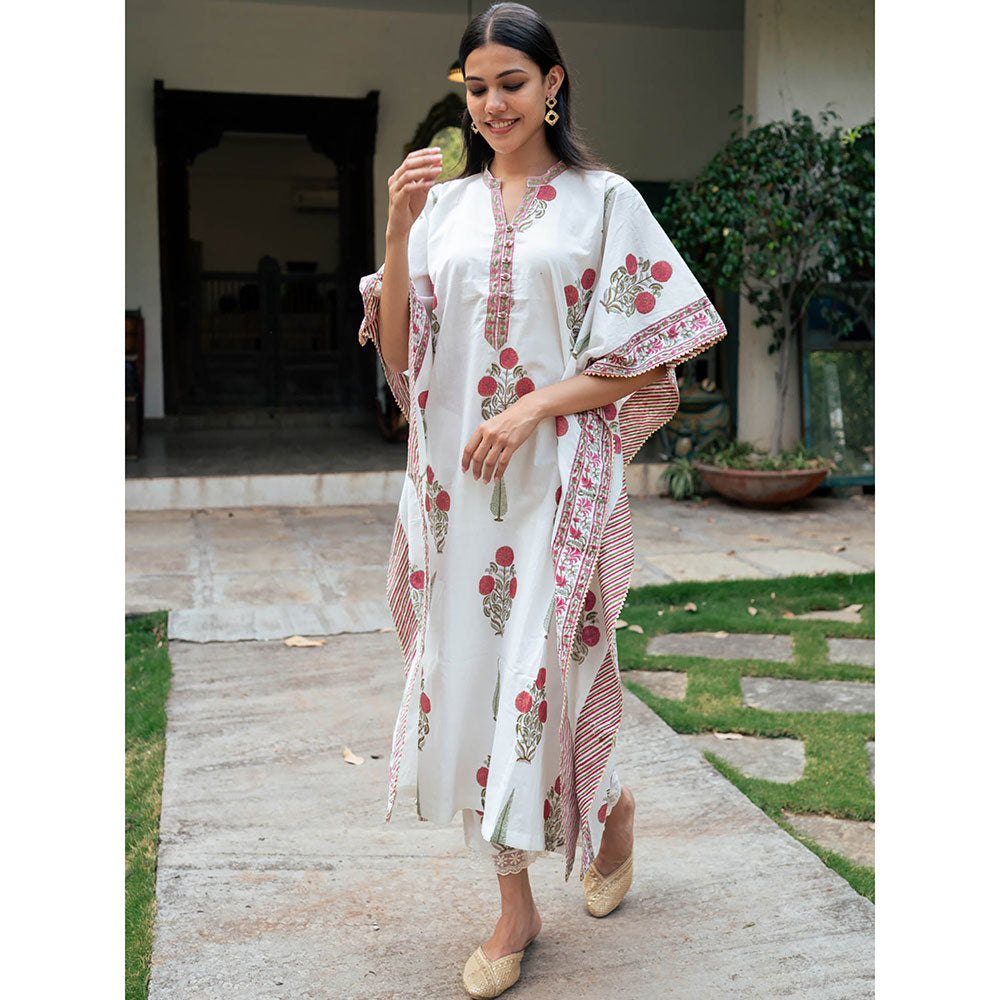 Maison Shefali Mughal Red Boota Kaftan with Pant (Set of 2)