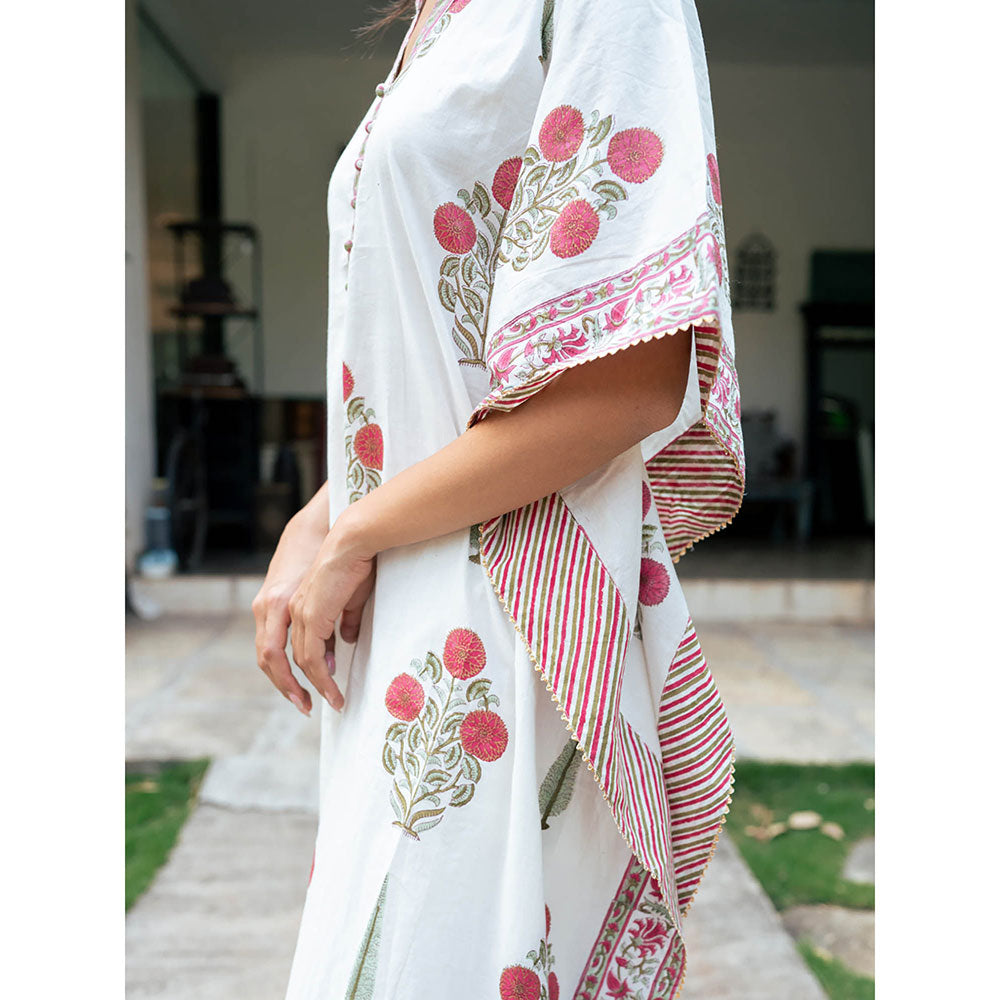 Maison Shefali Mughal Red Boota Kaftan with Pant (Set of 2)