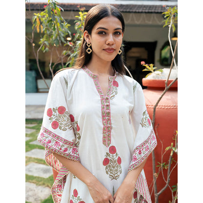 Maison Shefali Mughal Red Boota Kaftan with Pant (Set of 2)