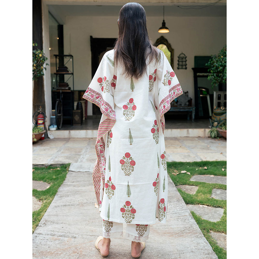 Maison Shefali Mughal Red Boota Kaftan with Pant (Set of 2)