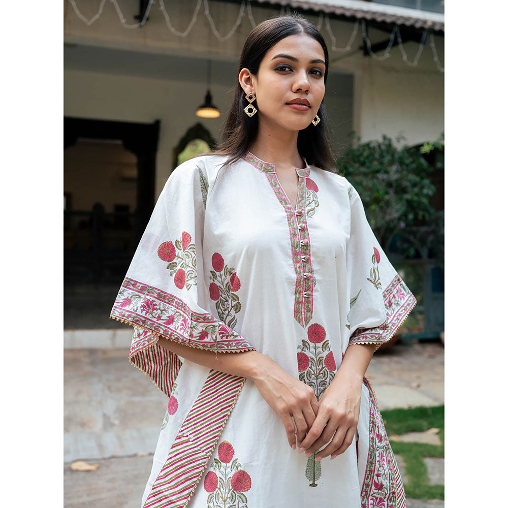 Maison Shefali Mughal Red Boota Kaftan with Pant (Set of 2)