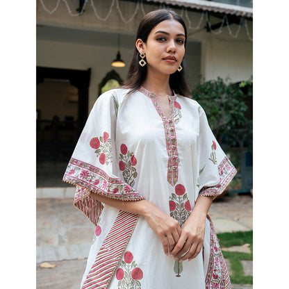 Maison Shefali Mughal Red Boota Kaftan with Pant (Set of 2)