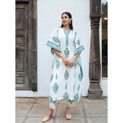 Maison Shefali Mughal Turquoise Boota Kaftan with Pant (Set of 2)