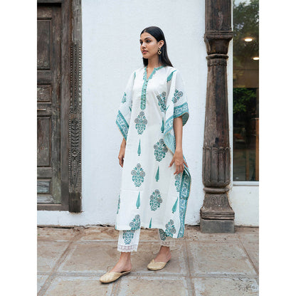 Maison Shefali Mughal Turquoise Boota Kaftan with Pant (Set of 2)