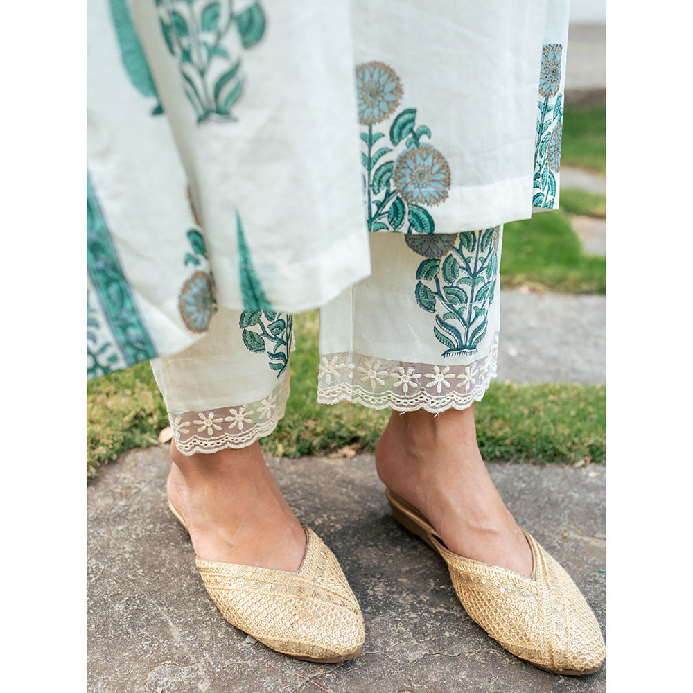 Maison Shefali Mughal Turquoise Boota Kaftan with Pant (Set of 2)