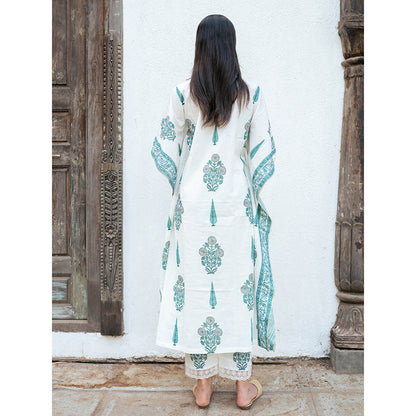 Maison Shefali Mughal Turquoise Boota Kaftan with Pant (Set of 2)