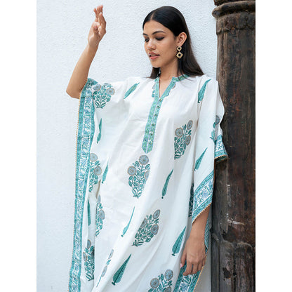 Maison Shefali Mughal Turquoise Boota Kaftan with Pant (Set of 2)