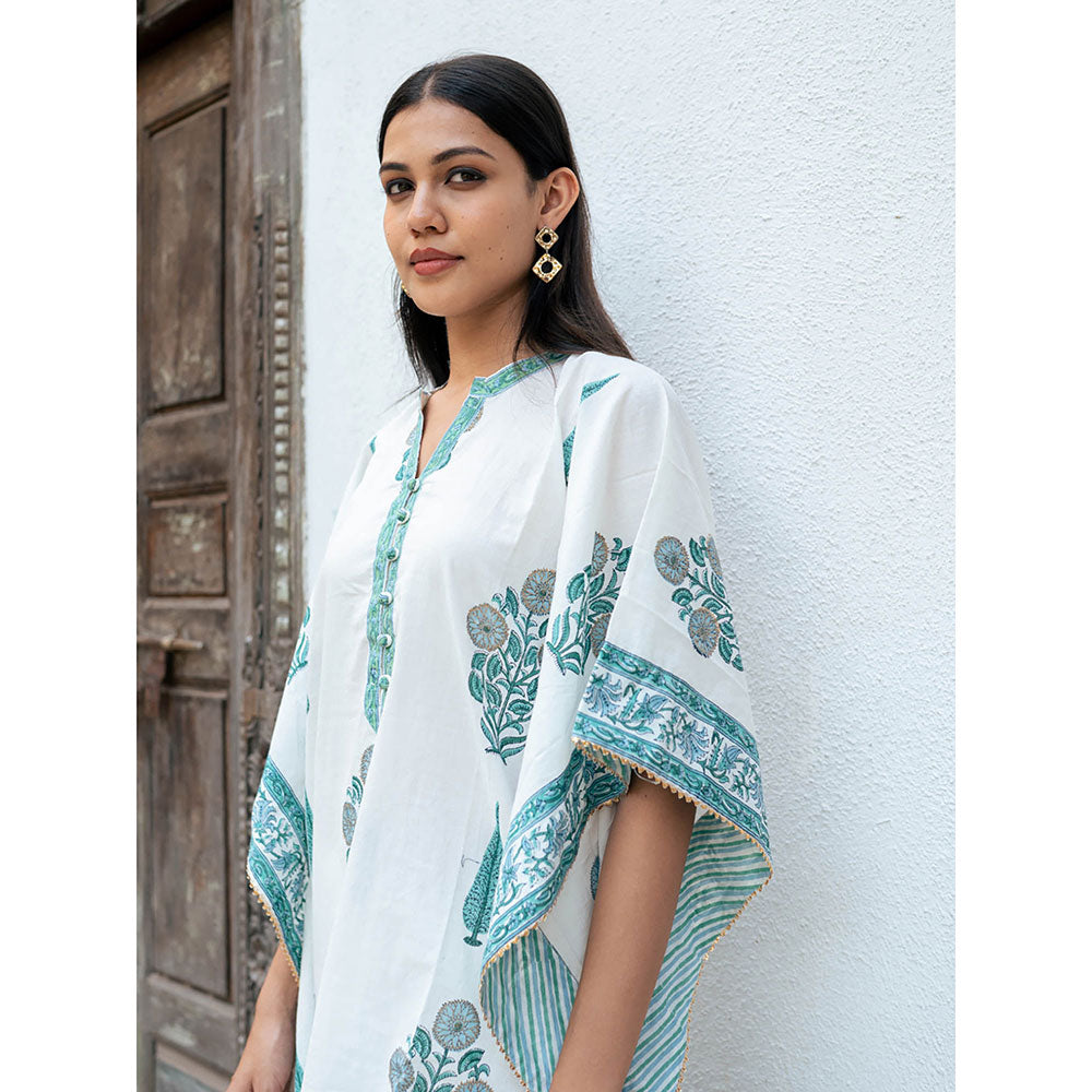 Maison Shefali Mughal Turquoise Boota Kaftan with Pant (Set of 2)