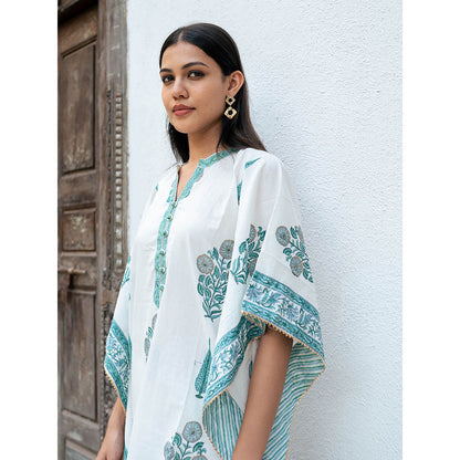 Maison Shefali Mughal Turquoise Boota Kaftan with Pant (Set of 2)