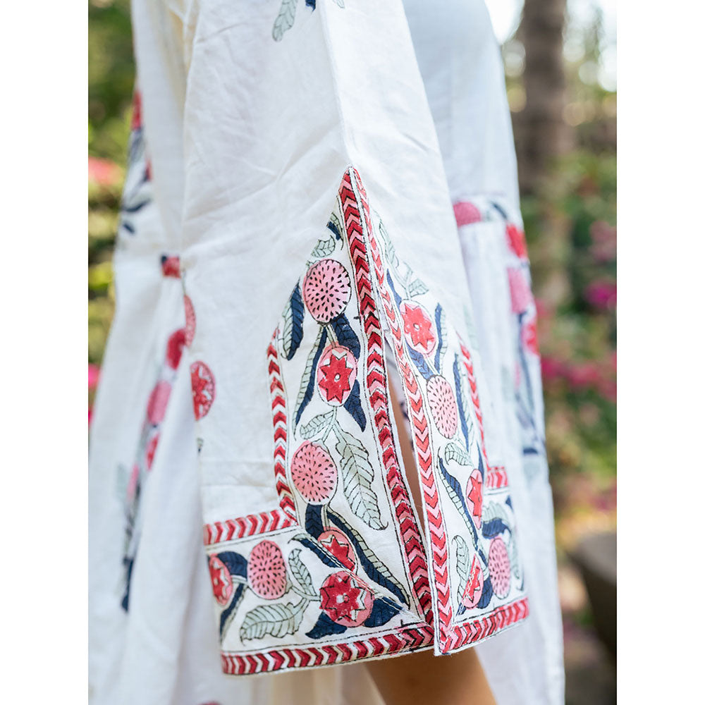 Maison Shefali Pink and White Hand Block Printed Bhopali Kurta with Pants (Set of 2)