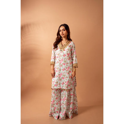 Maison Shefali Linen Digital Print Green Kali Sharara with Kurti (Set of 2)