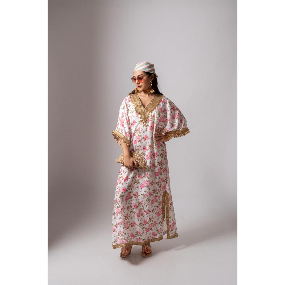 Maison Shefali Linen Digital Print White Dress