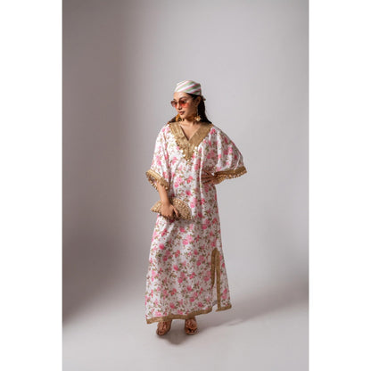 Maison Shefali Linen Digital Print White Dress