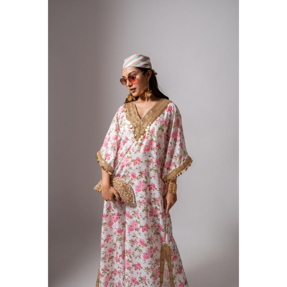 Maison Shefali Linen Digital Print White Dress