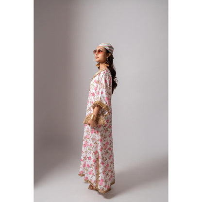Maison Shefali Linen Digital Print White Dress