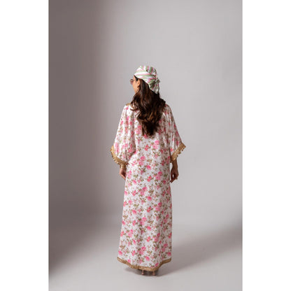 Maison Shefali Linen Digital Print White Dress