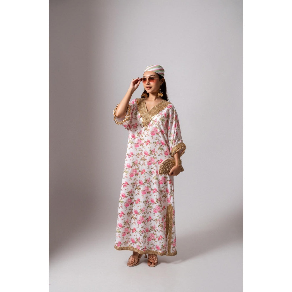 Maison Shefali Linen Digital Print White Dress
