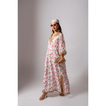Maison Shefali Linen Digital Print White Dress
