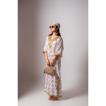 Maison Shefali Linen Digital Print Aqua Green Dress