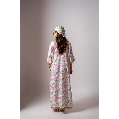 Maison Shefali Linen Digital Print Aqua Green Dress
