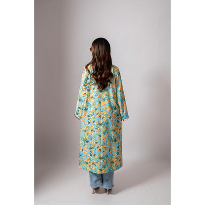 Maison Shefali Linen Digital Print Turquoise Summer Shrug