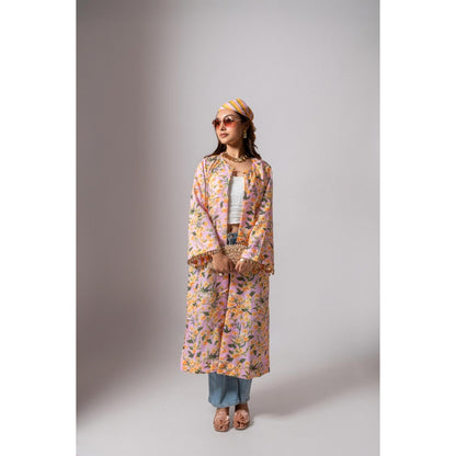 Maison Shefali Linen Digital Print Summer Pink Shrug