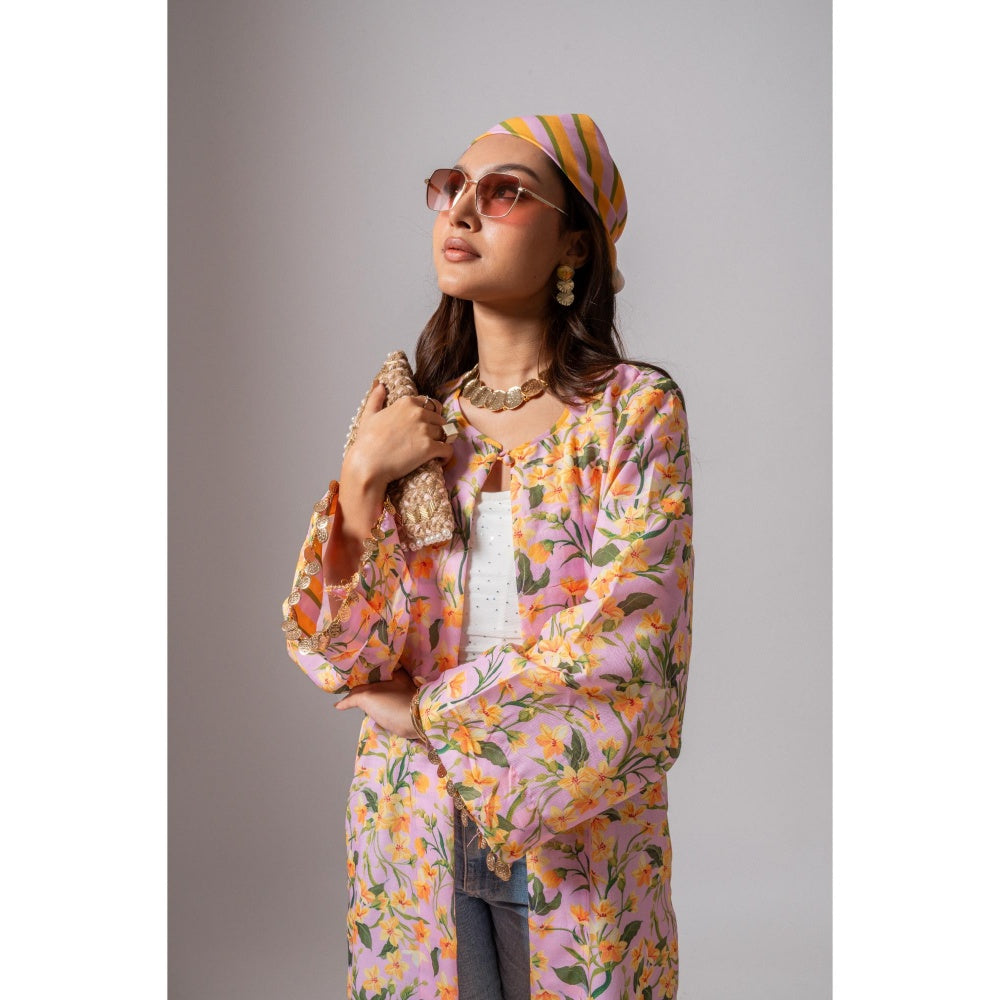 Maison Shefali Linen Digital Print Summer Pink Shrug