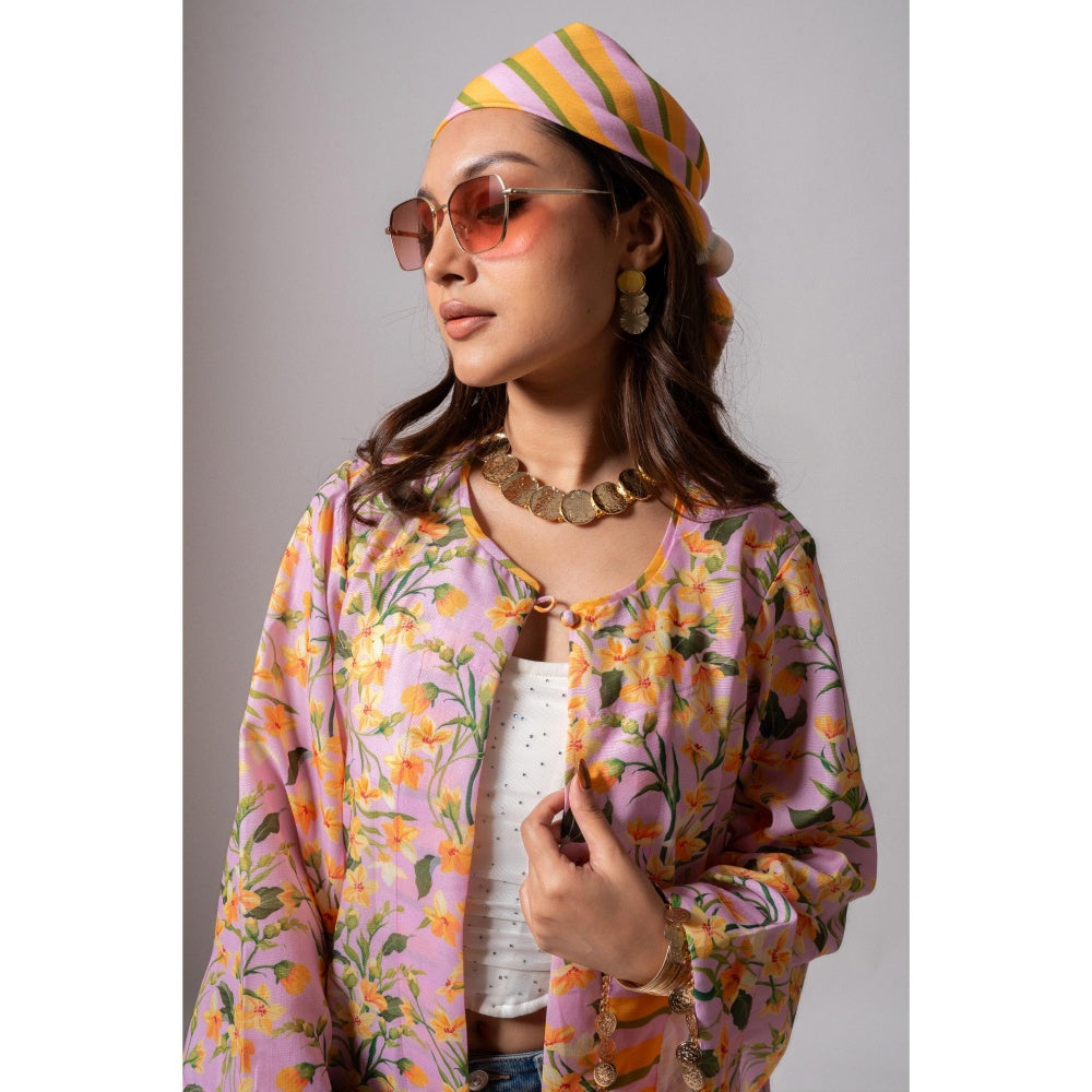 Maison Shefali Linen Digital Print Summer Pink Shrug