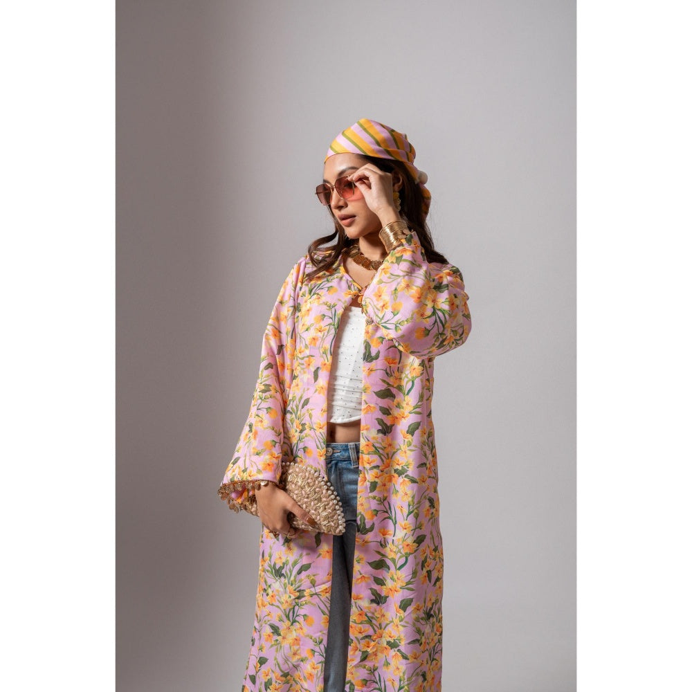 Maison Shefali Linen Digital Print Summer Pink Shrug