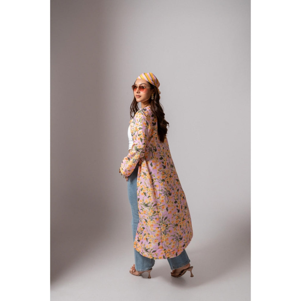 Maison Shefali Linen Digital Print Summer Pink Shrug
